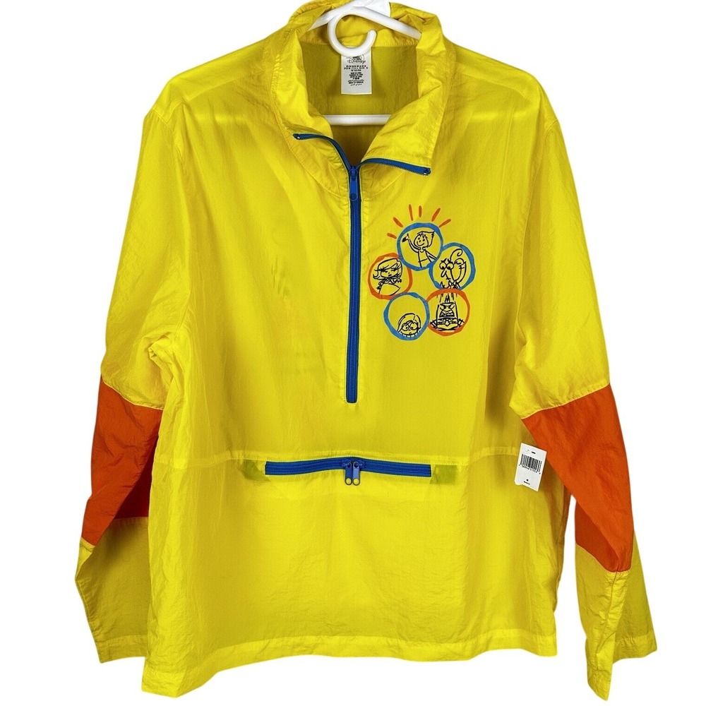 Disney Inside Out Windbreaker Adult Medium‎ Yellow Pixar Graphic Half Zip NWT